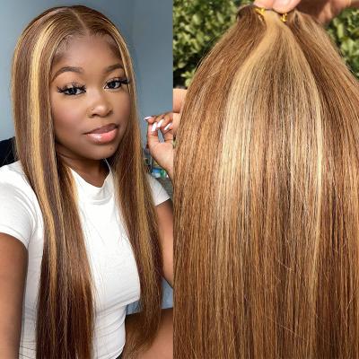 China Silky Straight Hair Bone Wave Highlight Colored Wigs 2021 New Lace Front Human Hair Wig Bone Straigh Wig Ombre Remy for sale