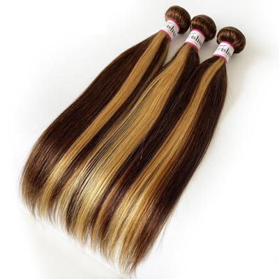 China 2022 Silky Straight Highlight P4/27 Color Straight 100 Raw Brazilian Hair Bundles 12A Double Drawn Highlight Cuticle Aligned Hair Weave for sale