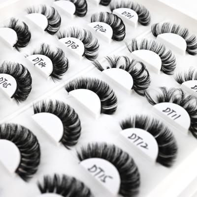 China Wholesale Natural Double 3D False Eyelashes Natural Soft Russian Mink Silk Eyelashes Volume Natural Eyelashes Premium Synthetic False Lashes Manufacturer for sale