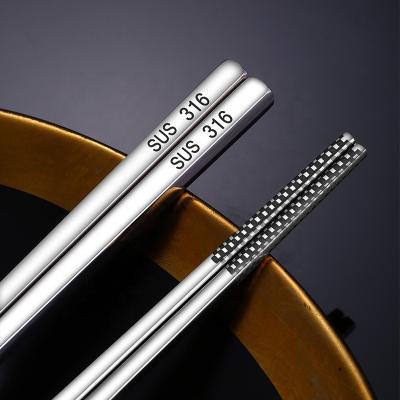 China Factory wholesale 316 stainless steel viable chopsticks thickened household children solid 304 silver iron laser adult logo quickly for sale