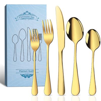 China Chengli 20pcs Stainless Steel Gold Flatware Set Gift Box Silverware Gold Knife Fork Spoon Set Viable High Quality Cutlery Set Set With Case for sale