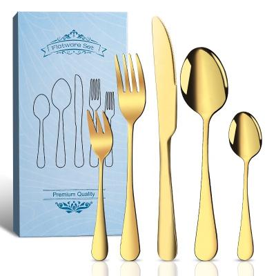 China Best Selling Viable Chengli 20pcs Stainless Steel Gold Flatware Set Gift Box Silverware Gold Knife Fork Tea Spoon Cutlery Set With Case for sale