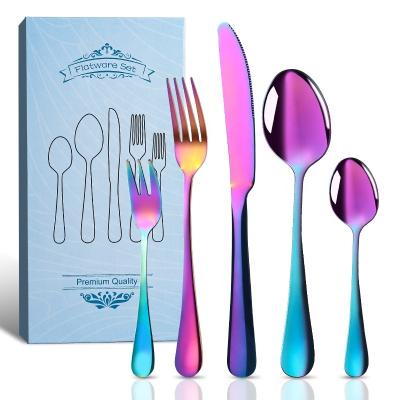 China Best Selling Viable Chengli Stainless Steel 20pcs Rainbow Flatware Set Gift Box Silverware Gold Knife Fork Spoon Cutlery Set With Case for sale