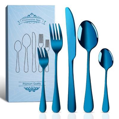 China Chengli Best Viable Selling 20pcs Flatware Set Gift Box Silverware Gold Knife Fork Spoon Blue Blue Cutlery Set Stainless Steel With Case for sale