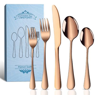 China 20pcs Cultery Viable High Quality Stainless Steel Silverware Box Knife Fork Spoon Rose Gold Flatware Set Gift Set With Case for sale