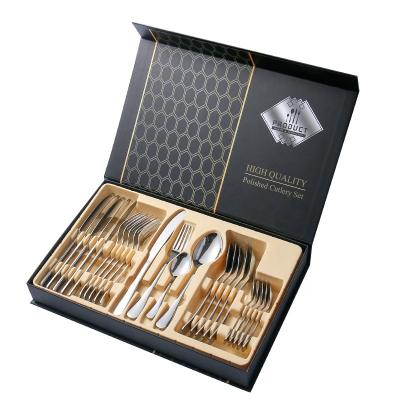 China High Grade Viable Gold Cutlery 24pcs Gold Fork Knife Spoon Flatware Stainless Steel Flatware Sets Flatware Set Silverware With Gift Box Case Wholesale for sale