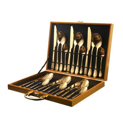 China Chengli Stainless Steel 24pcs Stainless Steel Flatware Set Gift Box High Quality Viable Silverware Gold Honey Diver Cutlery Set With Case for sale