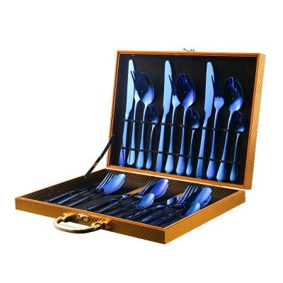 China Chengli 24pcs Stainless Steel Flatware Set Gift Box High Quality Viable Blue Silverware Set Handle Box Blue Cutlery Set With Case for sale