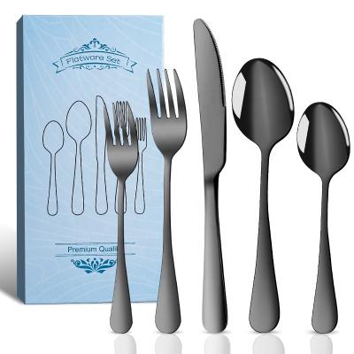 China Sustainable 20 Piece Silverware Set, Premium Cutlery Set Stainless Steel Flatware Sets for 4, Spoons Forks Knives Utensils Black Dinnerware Set for sale