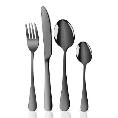 China Durable 1010 stainless steel luxury fancy silverware Amazon dinner knife jigger fork set black cuttlery cutlery set wholesale for sale