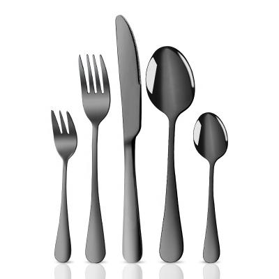 China 1010 Black Colored Silverware Stainless Steel Cutlery Flatware Nordic Viable Commercial Matte Teaspoons Forks Set Dinner Knives for sale