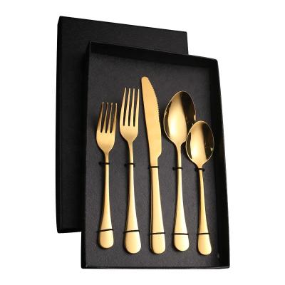 China Stainless Steel 5pcs High Quality Viable Flatware Set Chengli Gift Box Knife Fork Gold Spoon Silverware Black Cutlery Set With Case for sale