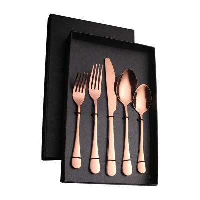 China Chengli Stainless Steel 5pcs Rose Gold Flatware Set Black Gift Box Viable High Quality Knife Forks and Spoon Cutlery Set with Case for sale