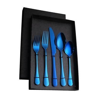 China Chengli Stainless Steel 5pcs High Quality Viable Blue Gift Box Knife Fork Spoon Silverware Flatware Set Black Flatware Set With Case for sale