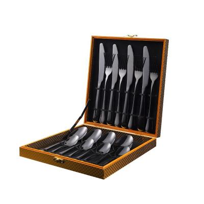 China Chengli 16pcs Stainless Steel Flatware Set Gift Box High Quality Viable Black Silverware Gold Handle Box Cutlery Set With Case for sale