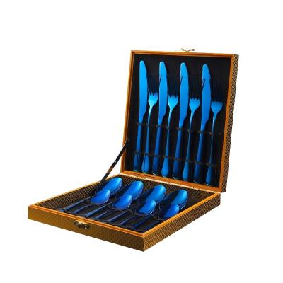 China Chengli Stainless Steel 16pcs Flatware Set Gift Box High Quality Viable Blue Silverware Gold Handle Box Cutlery Set With Case for sale