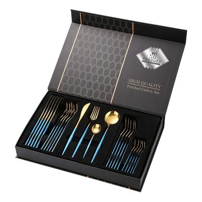 China Chengli Viable Hot Selling Portuguese 24 Pcs Dinnerware Sets Factory Wholesale Shiny Blue Gold Cutlery Flatware Sets For Wedding for sale