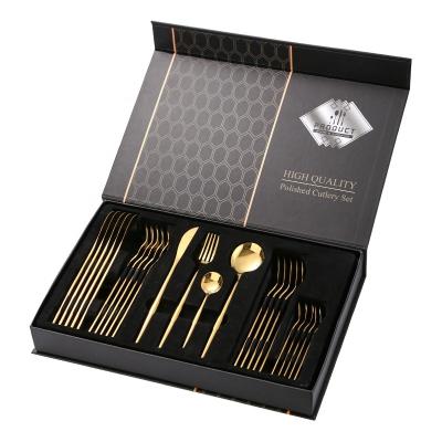 China Chengli Viable Hot Selling 24 Pcs Dinnerware Sets Factory Portuguese Shiny Gold Cutlery Flatware Sets For Wedding for sale