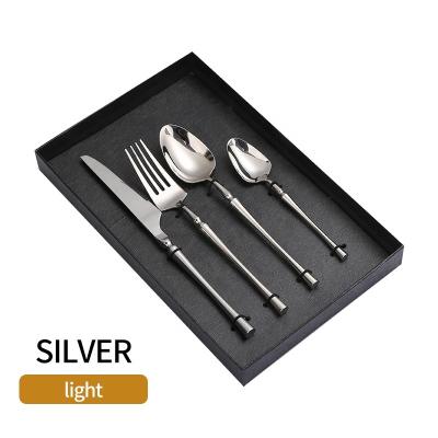 China Chengli Stainless Steel 4pcs Flatware Set Gift Box High Quality Shiny Gold Silverware Shiny Silver Cutlery Set With Case for sale