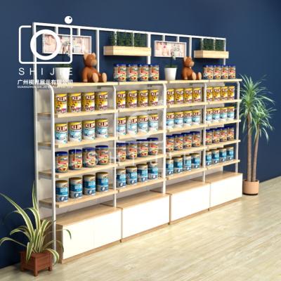 China SHIJIE Grocery Store Display Rack Design Super Market Retail Store Wooden Single Sided Customized Shelves for sale