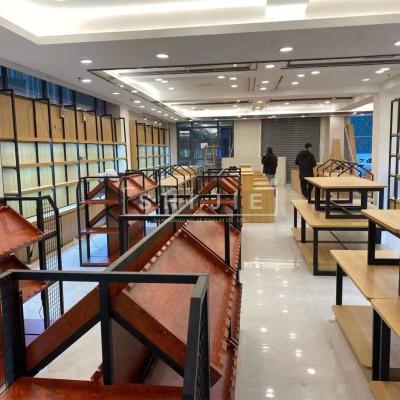 China SHIJIE Retail Store Furniture Interior Design Single Sided Store Supermarket Shelving Wooden Display Racks for sale