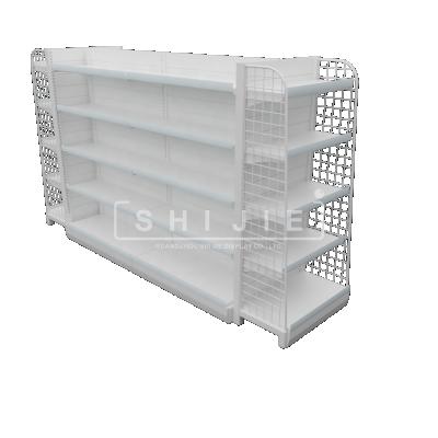 China Guangzhou SHIJIE Metal Supermarket Display Rack Double Sided Gondola Supermarket Shelves On Sale for sale