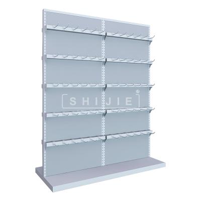 China OEM/ODM Floor Standing Wall Retail Rack Shelf Metal Display Stand Design Double Sided Supermarket Shleves for sale