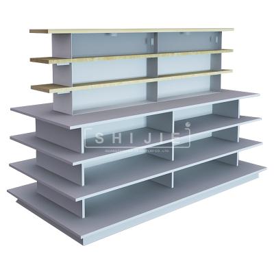 China Fashion Double Sided Display Wooden MINISO Metal Shelves Store Racks Shop Furniture Display Design for sale