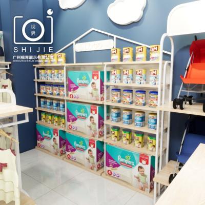 China SHIJIE Single-Sided Mother and Baby Store Customized Design Children's Products Store Wooden Display Rack for sale