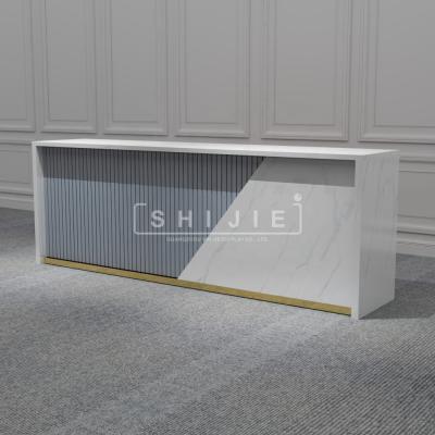 China SHIJIE Custom Industrial Receptionist Lounge Hotel Company Desk Front Counter Wooden High Quality Reception for sale