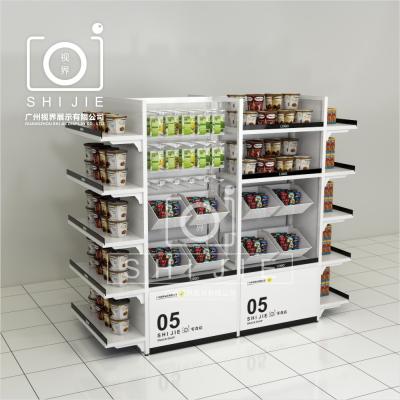 China Double Sided Back Panel Supermarket Display Shelving With Hook/Basket Accessories for sale