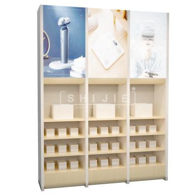 China Store/supermarket/retail/drug store/drug store wooden design display stand case phone shop accessories/mobile phone grocery /snack rack display charger for mobile store for sale