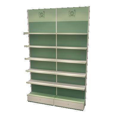 China SHIJIE Wooden Pharmacy Display Racks Single Sided Furniture Shelves For Pharmacy Store Interior Design for sale