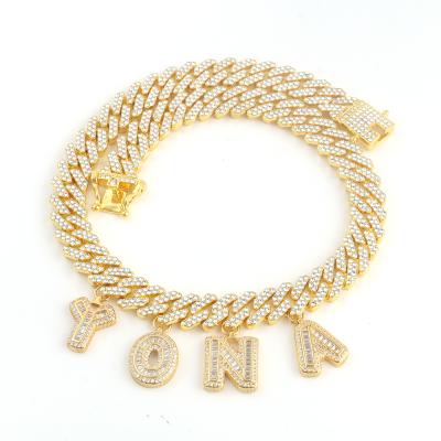 China CLASSIC CLASSIC Custom Baguette Letter Charms Bracelet DIY Initial Nameplate Cuban Link Chain Necklace Personalized Dropshipping for sale