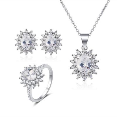 China 925 Sterling Silver High Quality Ethnic Rhinestone Necklace Rings Earrrings Jewelry Sets for sale