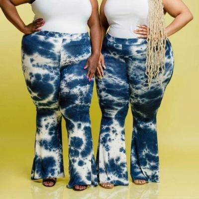 China Dropshipping new arrivals plus size women's clothing pocket elastic tie dyed flare plus size pants plus size pants for sale