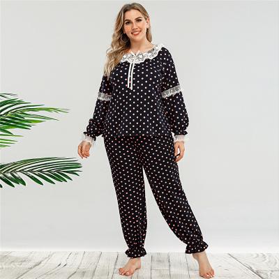 China New Arrivals Dropshipping Autumn Dot Point Round Neck Long Sleeve Elastic Plus Size Pants Homewear Plus Size Women's Pajamas for sale