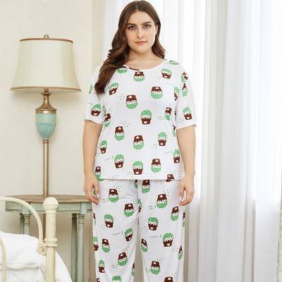 China New Arrivals Plus Size Dropshipping Summer Home Clothes Short Sleeved Printed Pajamas Set Plus Size Casual Women's Sleepwear for sale