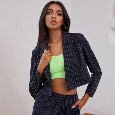 China Dropshipping Women Breathable Stripe Double Button Weixin Shein Short Blazer for sale