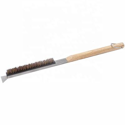 China Viable Ready To Ship Heavy Duty Pizza Stone Oven Pizza Clearing Brush And Scraper With Long Wooden Handle for sale