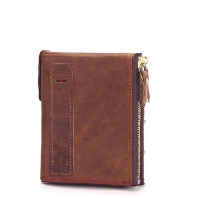 China Other Fashion Short Top Genuine Cow Leather Men Ultra-thin Wallet With Double Zippers For Male for sale