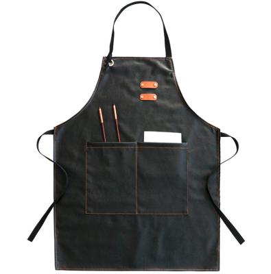 China Wholesale Waterproof PU Leather Reusable Cleaning Apron with Customized Print LOGO for Chef, Lounge, BBQ, Bartender for sale