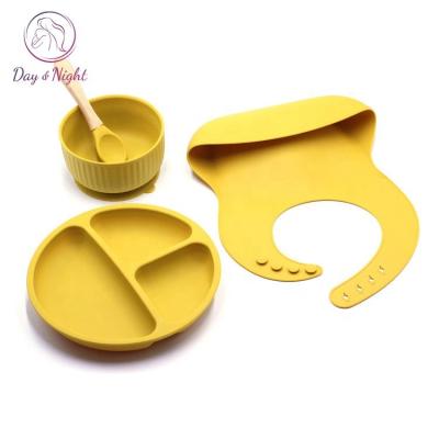 China Premium Quality Kids Suction Dish Set Silicone Dishes With Bibs For Baby MY02B015 for sale