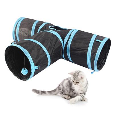 China Cat Interactive Toy Bed Toy with Play for Cats Felt 3 Way Backrest Dog Ear Plug Tunnels Blue Outdoor Pet Interactive Cat Tunnel Design Black for sale