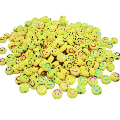 China Letter Beads For Macrame Bracelet 4X7mm Solid Christmas Yellow Color Base Flat Around Smiley Smile Happy Beads For Kids DIY Bracelet for sale