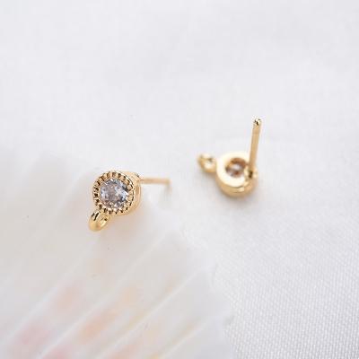 China Sterling Silver Needle Diamond Paved 4MM Flat Round Copper Stud Earring Accessories For DIY Earrings 14Kh005 for sale