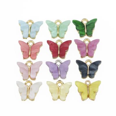 China Fashion Cute Acrylic Gold Color Alloy Butterfly Charm Pendant For Jewelry Earrings Accessories for sale