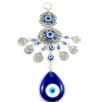 China Turkey Minimalist Wholesale Blue Glass Evil Eyes Alloy Pendant Wall Hanging for sale