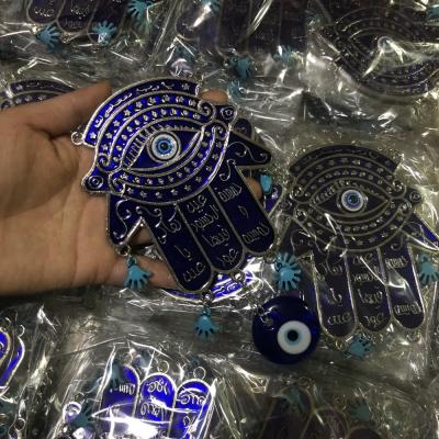 China Blue Minimalist Turkisg Evil Eye Jewelry Fatima Hand Alloy Pendant For Home Ministry Wall Decoration for sale