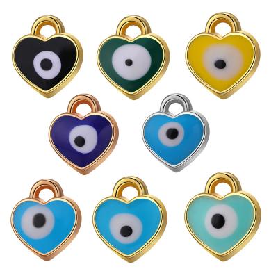 China Yiwu Wholesale 7mm 14K Gold Heart Enamel Alloy Evil Eye Charm Pendant For DIY Jewelry Making EA002 for sale